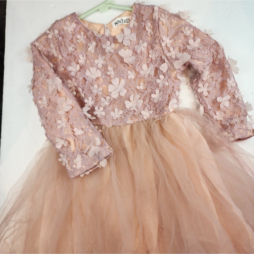 Girls Floral Lace Pink Princess Dress Tulle Sparkles Dress Toddler Size 3t